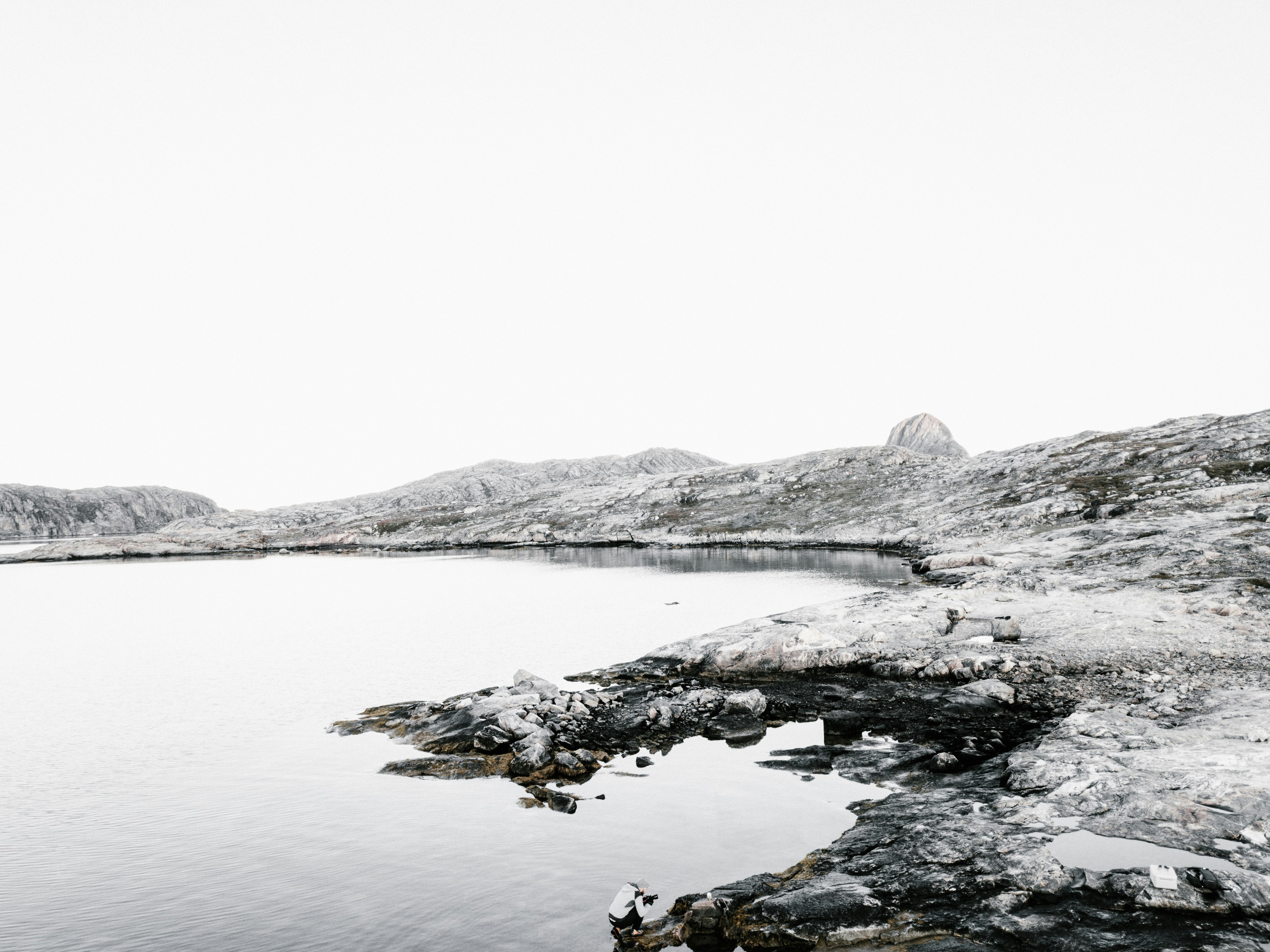 grayscale photo of body of water